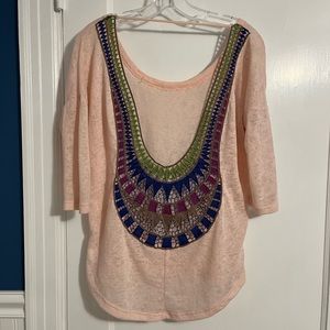 Pink Knit Shirt with Crochet Back